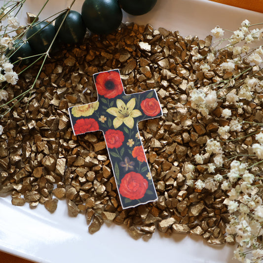 BLACK FLORAL CROSS